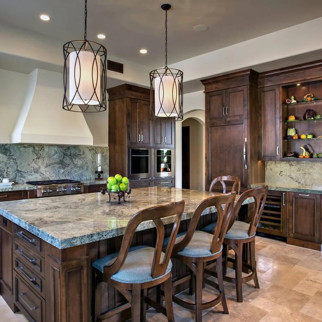 Wood floor under a stained cabinet kitchen